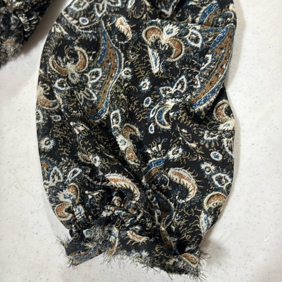 Free People Santiago Bohemian Sheer Paisley Long Frayed Sleeve Blouse XS Women - Picture 4 of 11